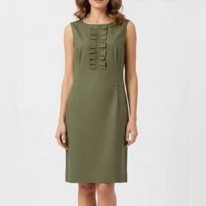 Talbots Olive Green Ruffle Front Dress
